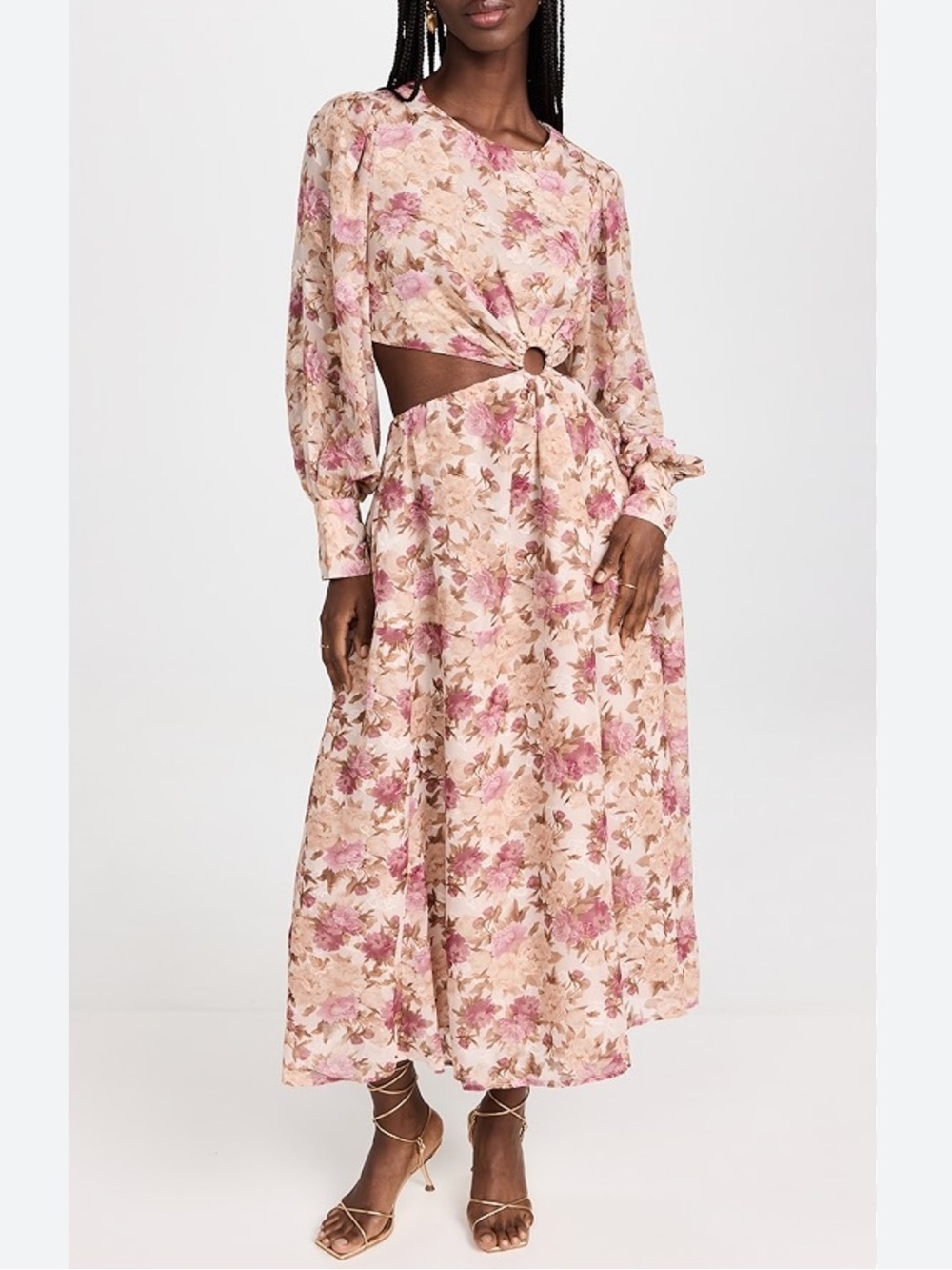 EN SAISON LISSANDRA MIDI DRESS FLORAL CUTOUT MEDIUM NEW WITH TAGS LONG SLEEVE